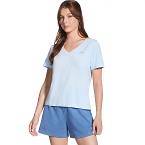 Skechers Signature V-Neck Tee TP167-SWBL Niebieskie L Skechers Signature V-Neck Tee TP167-SWBL Niebieskie L