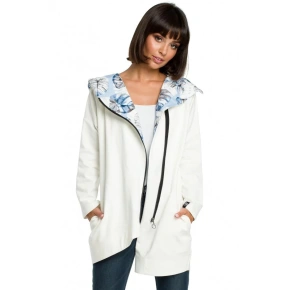 Damska bluza z kapturem z zamkiem błyskawicznym B091 ecru - Be Wear