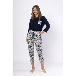 Piżama damska WICTORIA 1664 Granatowa z beżem - LEVEZA