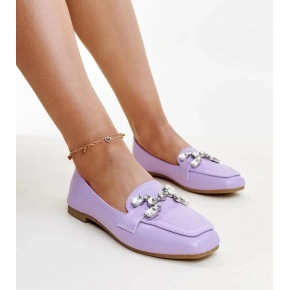 Damskie loafersy z ozdobną klamrą M615 Purple jasnofioletowe - Wellspring