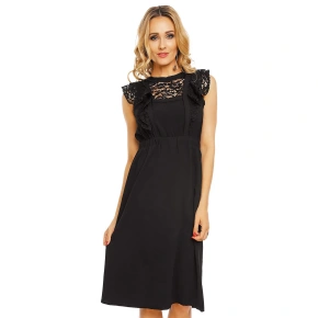 Damska czarna sukienka z koronkowymi rękawami średniej długości - Czarny - Elli White