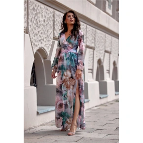 Letnia sukienka damska SUK0419-65D zielono-różowa - Roco