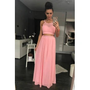 Damska długa suknia balowa PINK BOOM różowy - Różowy / L - PINK BOOM