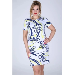 Sukienka damska dla kobiet o pełnych kształtach z kwiatowym wzorem niebiesko-żółta - Żółty - Efect