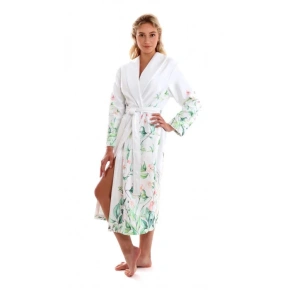 Szlafrok damski z kołnierzem JULIA 2151 0001 Biały w kwiaty - Vestis