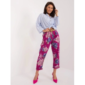Damskie spodnie DHJ SP 1365.89 fioletowe w kwiaty - FPrice