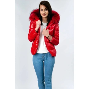 Błyszcząca pikowana kurtka damska LD-7693 czerwona - Libland