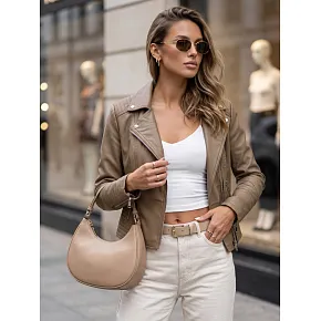 Dámská kožená bunda ve stylu Ramones TY5712 béžové - FashionStreet 