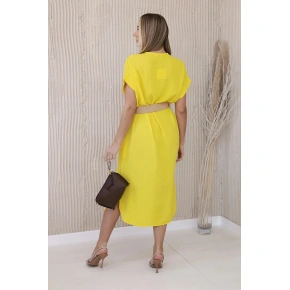 Sukienka 5904 z ozdobnym paskiem - żółta