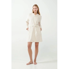 Damski polarowy szlafrok z zamkiem 21360 Ecru - Vamp