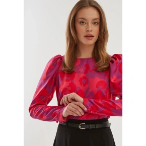Bluzka w różowe kwiaty czerwona - Monnari