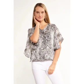 Bluzka damska z falbanami BLU2020-M19 szary z wzorem - Monnari