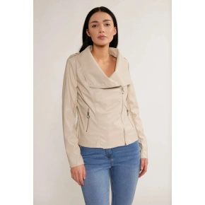 Damska kurtka z imitacji skóry Ramoneska JAC0220-23W beżowy - Monnari