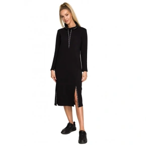 Damska dzianinowa sukienka midi z paskami i logo M688 czarny - MOE