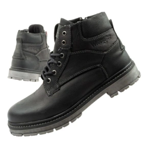 Wrangler Allan Mid  buty męskie sztyblety trzewiki eleganckie skórzane czarne