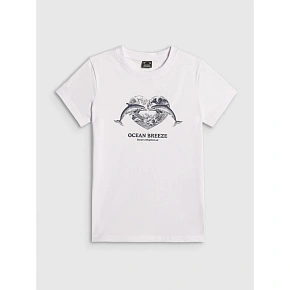 T-shirt regular z nadrukiem damski 4F 4FRSS26TTSHF4019-10S dámské
