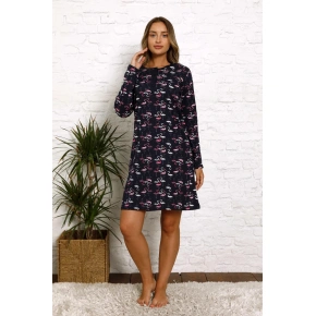 Damska koszula nocna K13023 tm. niebieski z flamingami - La Penna