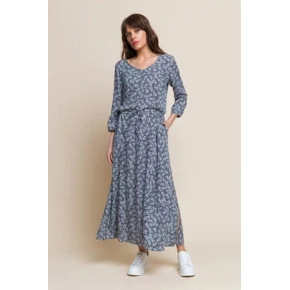 Letnia długa sukienka Nancy niebiesko-biało-brązowa - Benedict