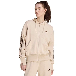 Bluza damska adidas Seasonal Essentials Animal Print 3-Stripes Full-Zip Hooded beżowa KH1547