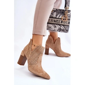 Botki damskie na obcasie A8801-63 beżowe - Bella Paris