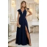 Damska elegancka sukienka maxi z falbanami 660-1 granatowa - Numoco