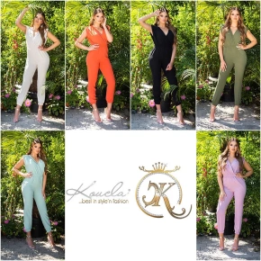 Seksowny kombinezon damski z dekoltem w szpic 0000OV5405 Ciemnozielony - Koucla