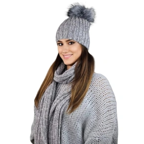 Zestaw czapka i szalik K.22.261.05 Jasnoszary - Kamea