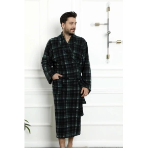 Szlafrok męski 1007 zielony w kratkę - CoCoon
