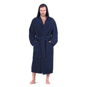 Szlafrok męski Athena z kapturem 3116 granatowy - Vestis