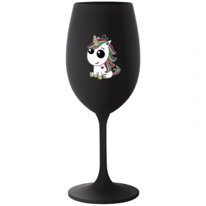 DUHOVÝ JEDNOROŽEC - černá sklenice na víno 350 ml