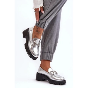 Półbuty damskie na obcasie 2646-5 model 189876 srebrno-czarne - Sweet Shoes