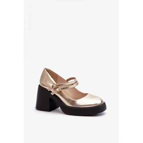 Czółenka na obcasie N381 złote - Podążaj za modą