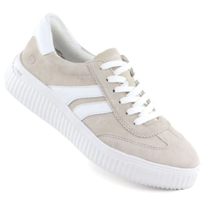 Skórzane półbuty sportowe sneakersy beżowe Remonte Rieker D3E00-60