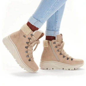 Botki damskie W RKR572 brązowo-beżowe - Rieker