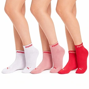 Puma skarpetki damskie 3-PAK za kostkę bawełna róż/czerwony/biały dámské Puma skarpetki damskie 3-PAK za kostkę bawełna róż/czerwony/biały dámské