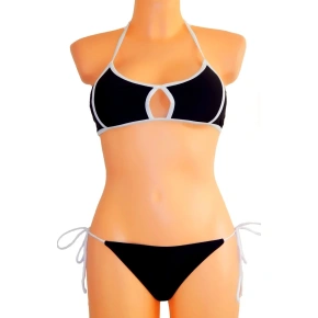 Damskie dwuczęściowe seksowne bikini SULTRY usztywniane miseczki z białą lamówką czarne - Czarny - OEM