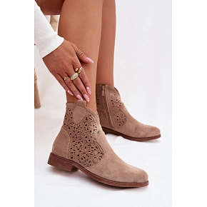Dámské perforované kotníkové boty HY61-8026 Béžové - S.Barski