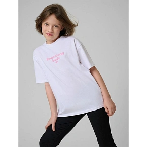 T-shirt loose z nadrukiem dziewczęcy 4F 4FJRSS26TTSHF3825-10S