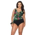 Damski jednoczęściowy strój kąpielowy SKJ-56 TROPICAL ISLAND Czarny z zielonym - AVA
