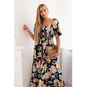 Wiskozowa sukienka z marszczonym dekoltem 29477 czarny - Kesi