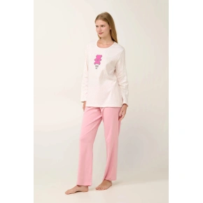 Piżama damska z nadrukiem 21932 Jasnoróżowy z ecru - Vamp