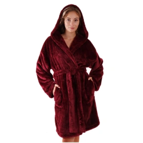 Szlafrok damski Lilly extra z kapturem 3/4 3320 3651 bordowy - Vestis