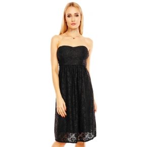 Czarna koronkowa sukienka wieczorowa bez ramiączek dla kobiet - Czarny - MAYAADI