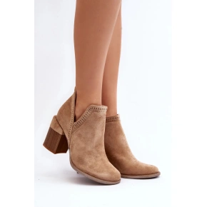 Botki damskie na obcasie A5729 / 192675 Beige - Bella Paris