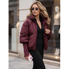Dámská zimní prošívaná bunda s kapucí TY5898 vínová - FashionStreet