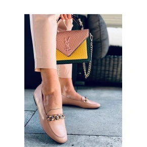 Buty damskie / Mokasyny beżowo-białe - QueenTina