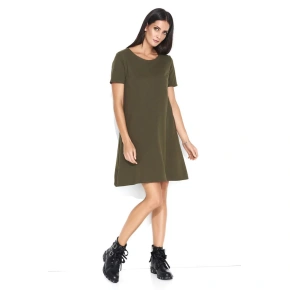 Damska luźna sukienka dzienna krótka khaki - Khaki - Makadamia