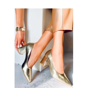 Czółenka damskie na obcasie 9538 złote - Sweet Shoes