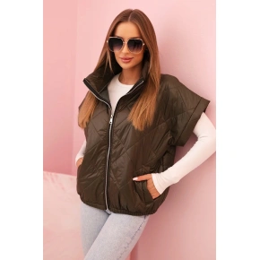 Dámská prošívaná vesta 5684 Khaki tmavě zelená - K-Fashion