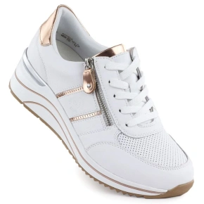 Skórzane sneakersy damskie na koturnie białe Remonte Rieker D0T04-80